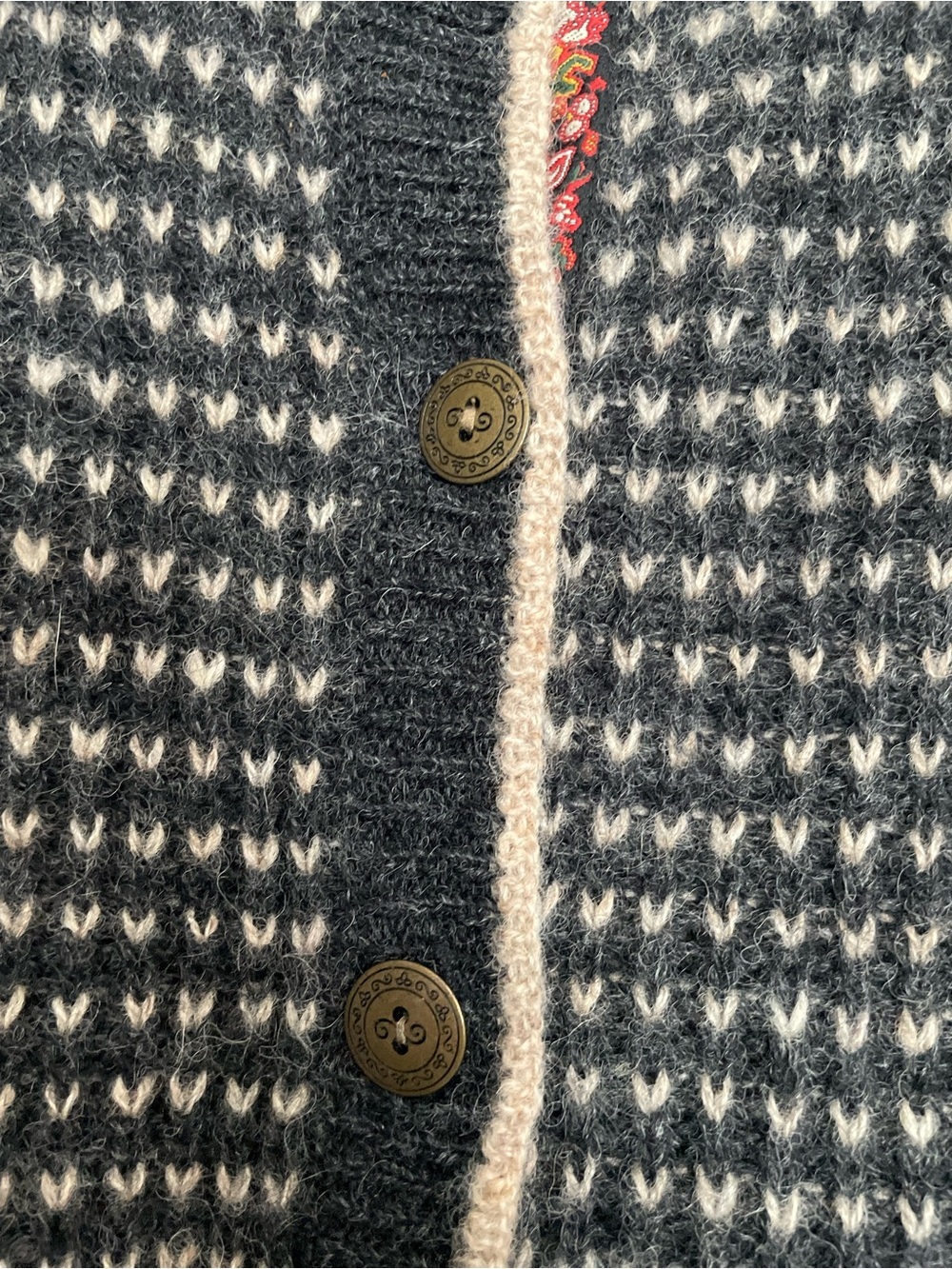 Vintage Woolrich 100% Wool Womens size S Dark Grey & Cream Button Cardigan - Picture 4 of 9